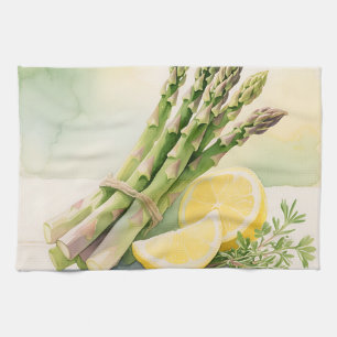 Asparagus Lemon Watercolor Tea Towel