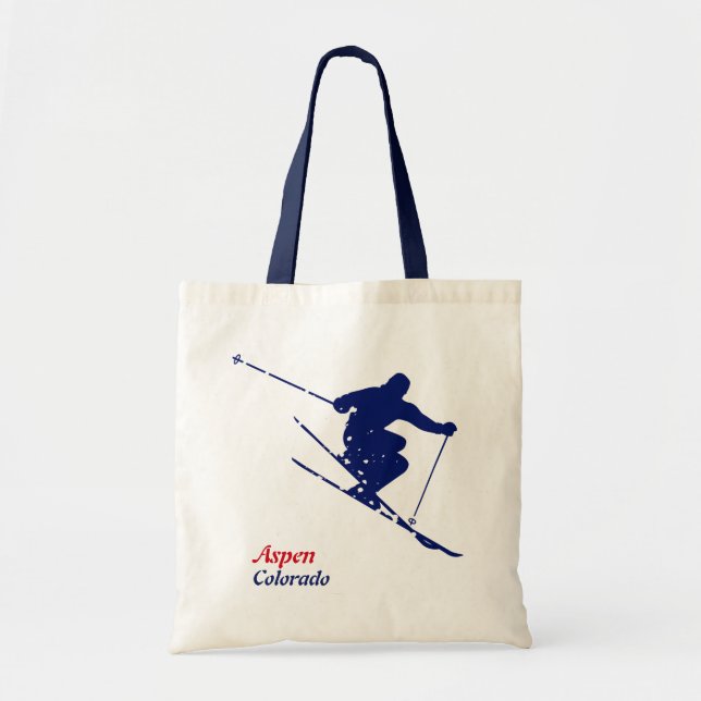 Aspen Blue Snow Skier Tote Bag (Front)