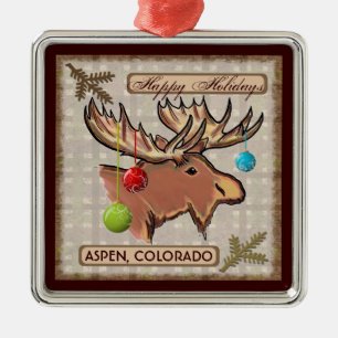 Aspen Colorado artistic moose Christmas ornament