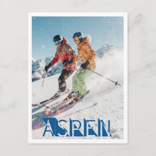 Aspen Colorado Couple Skiing Winter Scene Postcard