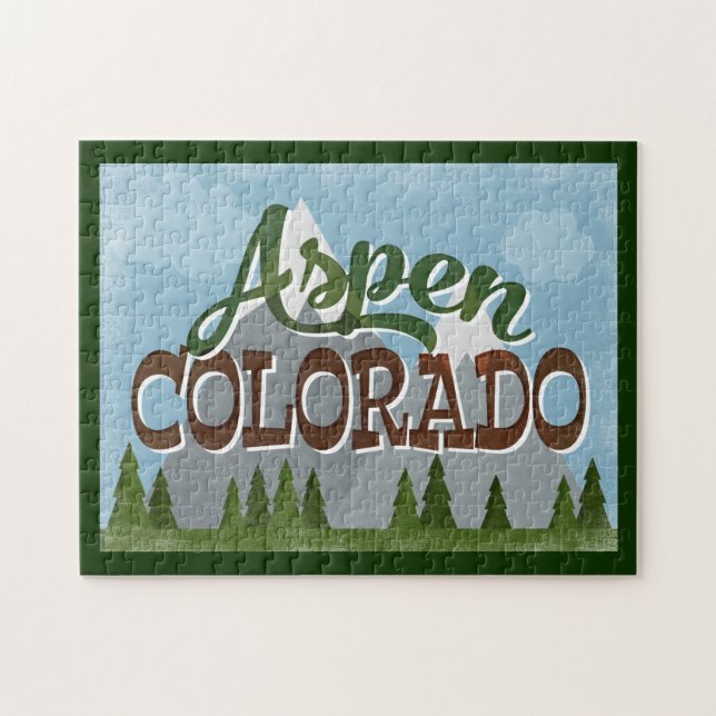 Aspen Colorado Fun Retro Snowy Mountains Jigsaw Puzzle (Horizontal)