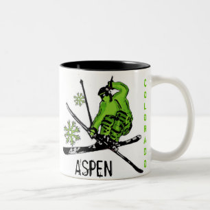 Aspen Colorado green theme skier coffee mug