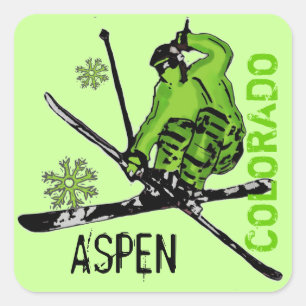 Aspen Colorado green theme skier stickers