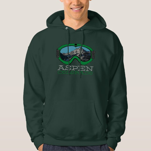 Aspen Colorado guys green snow goggle hoodie (Front)