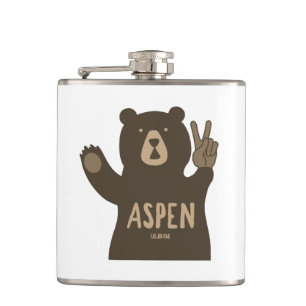 Aspen Colorado Peace Bear Hip Flask