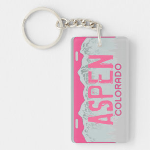 Aspen Colorado pink license plate keychain