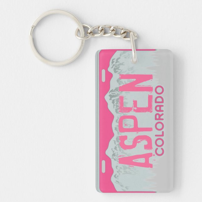 Aspen Colorado pink license plate keychain (Front)