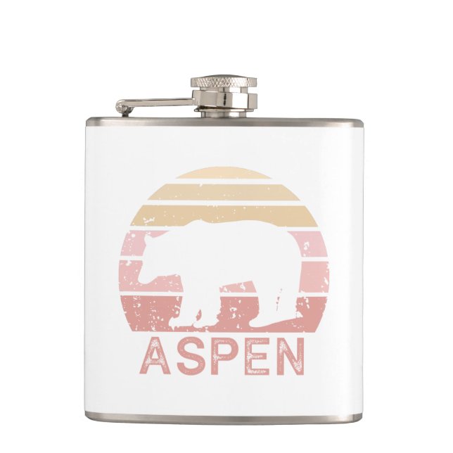 Aspen Colorado Retro Bear Hip Flask (Front)