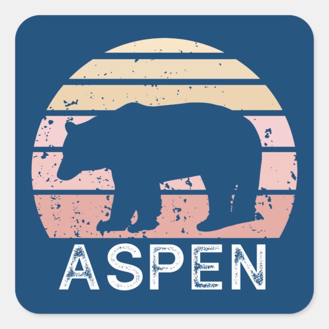 Aspen Colorado Retro Bear Square Sticker (Front)