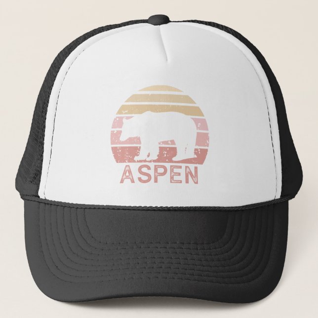 Aspen Colorado Retro Bear Trucker Hat (Front)