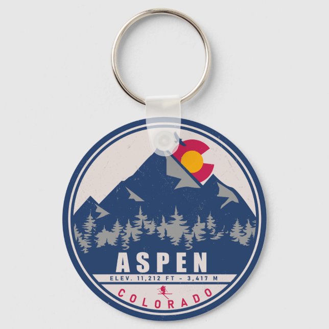 Aspen Colorado Retro Sunset Souvenirs 80s Key Ring (Front)