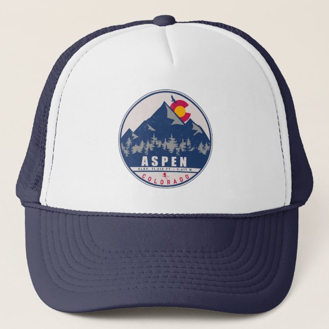 Aspen Colorado Retro Sunset Souvenirs 80s Trucker Hat (Front)