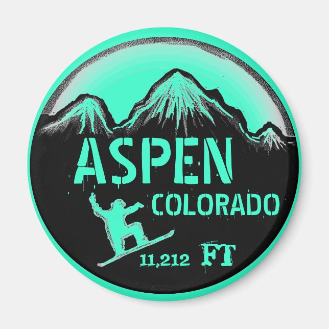 Aspen Colorado sea green snowboard art magnet (Front)