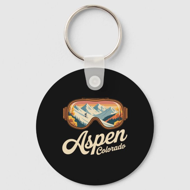 Aspen Colorado Ski Goggles - Retro Skiing Souvenir Key Ring (Front)