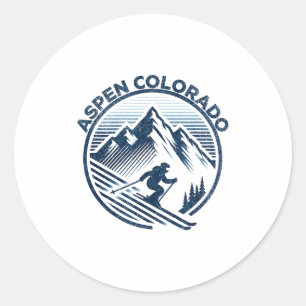 Aspen colorado ski resort winter skiing classic round sticker