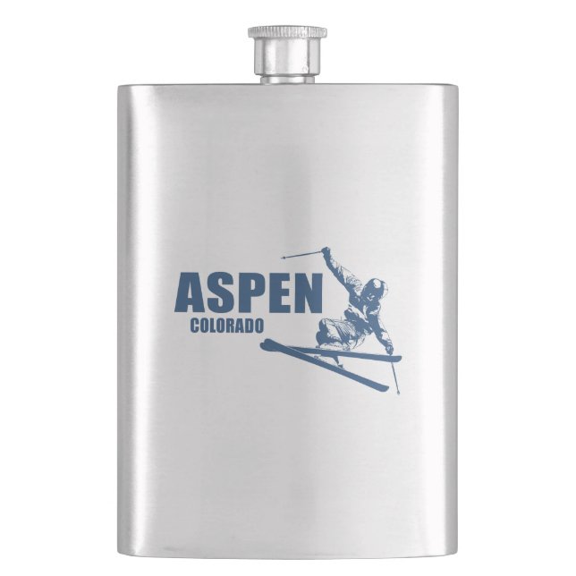 Aspen Colorado Skier Hip Flask (Front)
