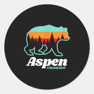 Aspen colorado skiing snowboarding bear classic round sticker