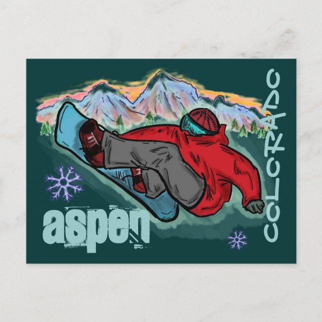 Aspen Colorado snowboarder shred postcard (Front)