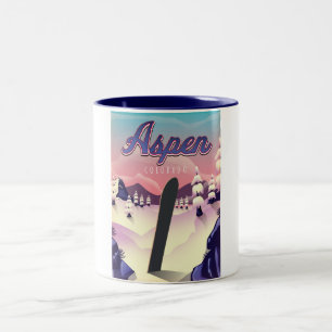 Aspen Colorado Snowboarding Poster Two-Tone Coffee Mug