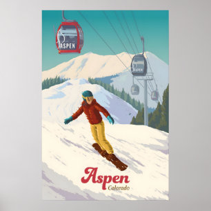 Aspen Colorado Snowboarding Travel Poster