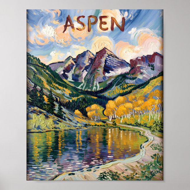 Aspen Colorado Van Gogh Style Mountain Landscape Poster (Front)