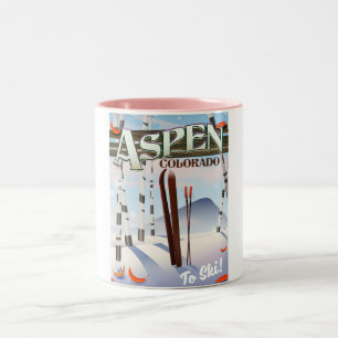 Aspen Colorado vintage style ski poster. pink mug