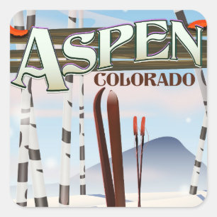 Aspen Colorado vintage style ski poster. Square Sticker