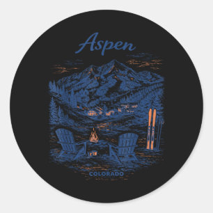 Aspen Colorado Vintage Travel Scenic Illustration Classic Round Sticker