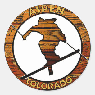 Aspen Colorado wooden skier circle Classic Round Sticker