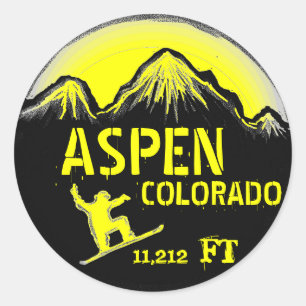 Aspen Colorado yellow snowboard art stickers