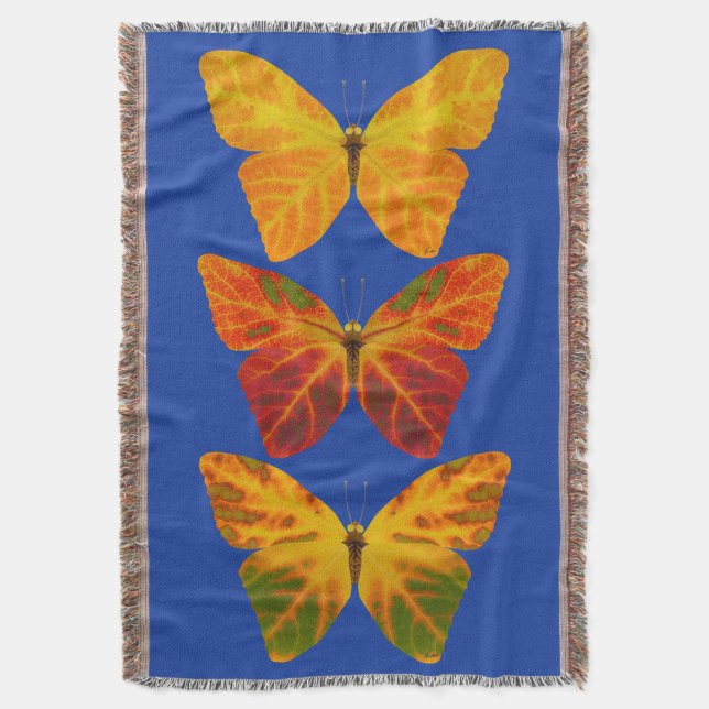 Aspen Leaf Butterflies Throw Blanket (Front Vertical)