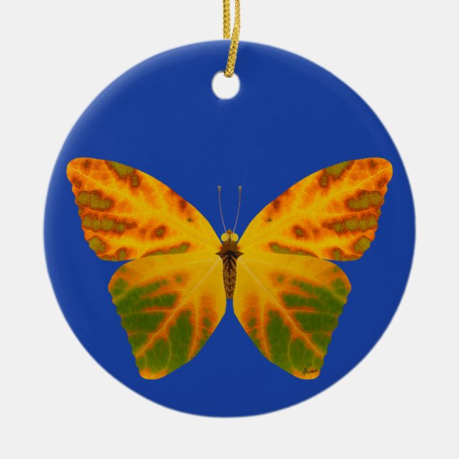 Aspen Leaf Butterfly 1 Ceramic Ornament (Front)