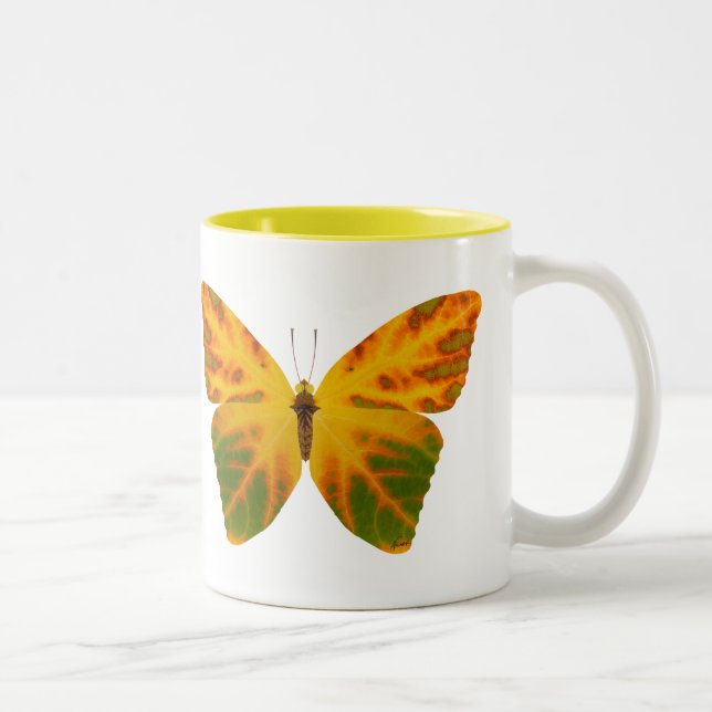 Aspen Leaf Butterfly 1 Two-Tone Coffee Mug (Right)