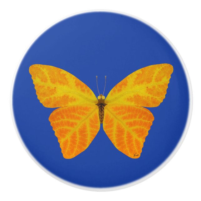 Aspen Leaf Butterfly 3 Ceramic Knob (Front)