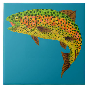 Aspen Leaf Rainbow Trout 1 Ceramic Tile