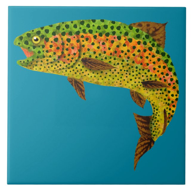 Aspen Leaf Rainbow Trout 1 Ceramic Tile (Front)