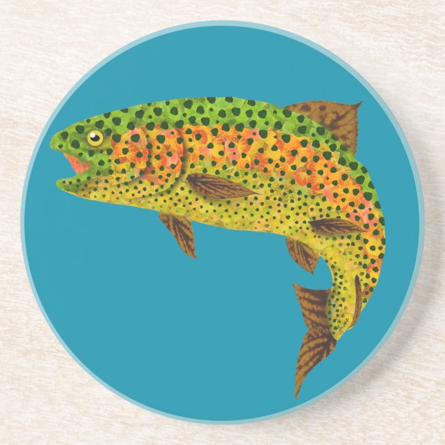 Aspen Leaf Rainbow Trout 1 Coaster (Front)