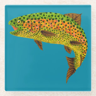 Aspen Leaf Rainbow Trout 1 Glass Coaster