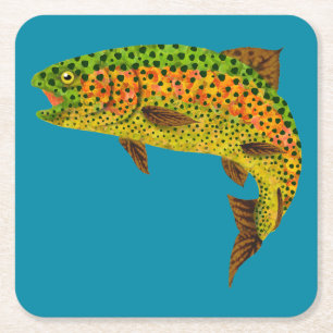 Aspen Leaf Rainbow Trout 1 Square Paper Coaster