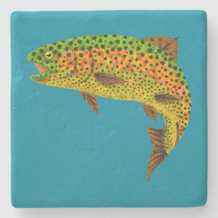 Aspen Leaf Rainbow Trout 1 Stone Coaster