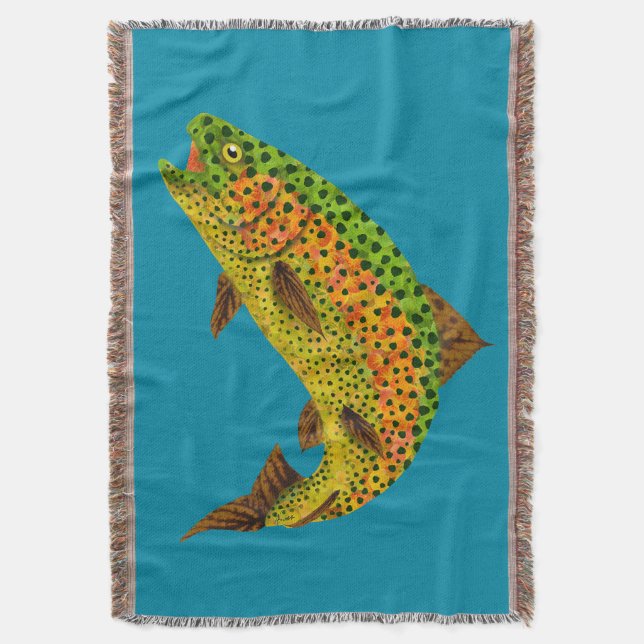 Aspen Leaf Rainbow Trout 1 Throw Blanket (Front Vertical)
