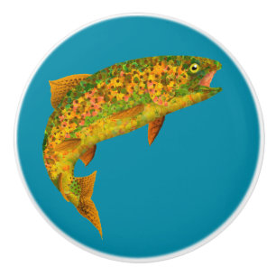Aspen Leaf Rainbow Trout 2 Ceramic Knob