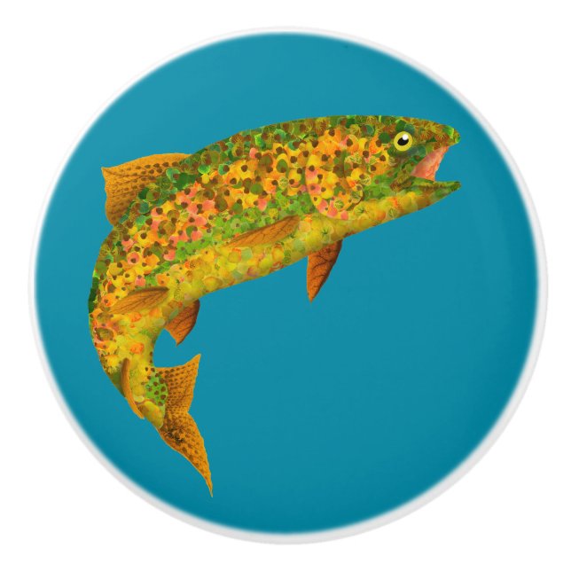 Aspen Leaf Rainbow Trout 2 Ceramic Knob (Front)