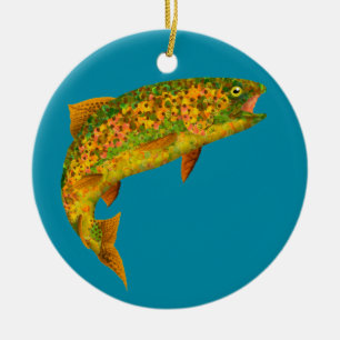 Aspen Leaf Rainbow Trout 2 Ceramic Ornament