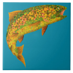 Aspen Leaf Rainbow Trout 2 Ceramic Tile