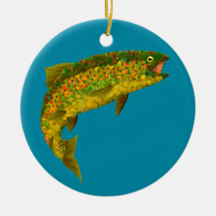 Aspen Leaf Rainbow Trout 3 Ceramic Ornament