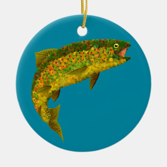 Aspen Leaf Rainbow Trout 3 Ceramic Ornament (Front)