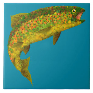 Aspen Leaf Rainbow Trout 3 Ceramic Tile