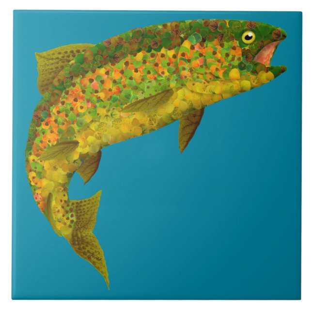 Aspen Leaf Rainbow Trout 3 Ceramic Tile (Front)