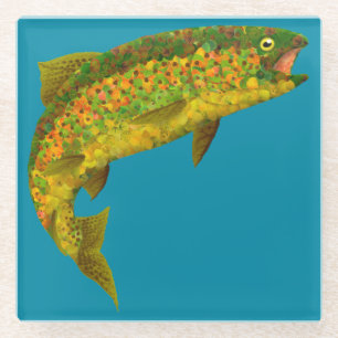 Aspen Leaf Rainbow Trout 3 Glass Coaster
